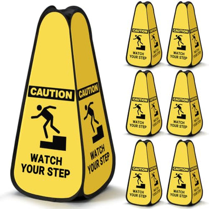 Sabary 6 Pcs 24 Inches Pop up Watch Your Step Sign Yellow 4-sided Foldable Safety Warning Sign Caution Cone for Commercial Office Stores Grocery Restaurant Indoors & Outdoors - style: Caution Watch Your Step