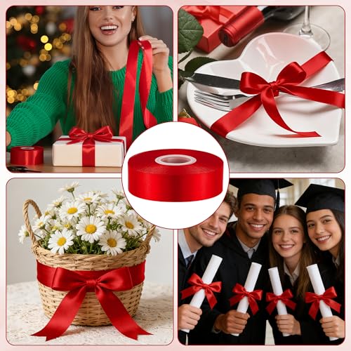 1 in 30 Yards Red Ribbon for Gift Wrapping Wedding Valentine Christmas - color: Red, size: 1 inch