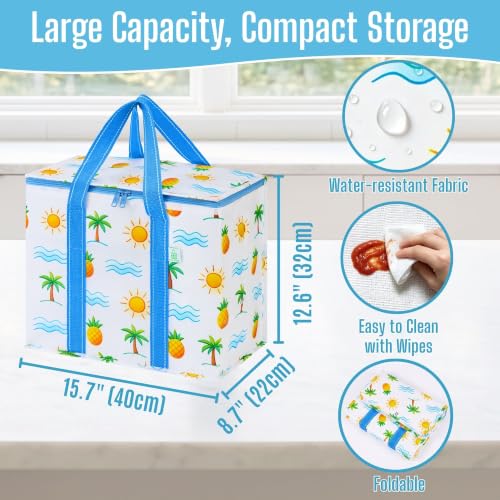 VENO 2 Pack Cooler Bag Insulated Grocery Bags for Food Delivery Heavy Duty - color: Tropical Island, size: 2 Pack