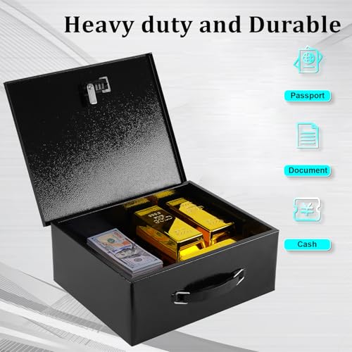 Dalmbox Fire Resistant Document Lock Box Safe Dual Key & Combo, Black - color: BLACK DUAL LOCK, size: X-Large