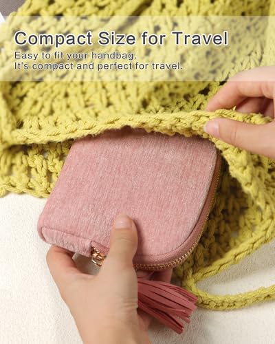Travel Jewelry Case, Velvet Pouch Bags with Zipper, Pink - color: Pink