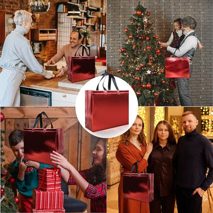 cabzymx 15 Pcs Glossy Red Reusable Gift Bags with Handles, 12.6 x 4.7 x 11 In Party Bags with Sturdy Base, Holiday Goodie Bag Bulk for Birthday, Wedding, Party, Xmas - color: Red, size: 1 Count (Pack of 15)