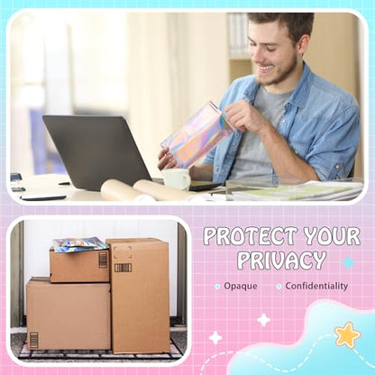 FUNFERY 6.3x9.4in Holographic Mylar Poly Mailers Self Sealing Adhesive Bag - color: Holographic Self Adhesive-100P, size: 6.3x9.4 inch