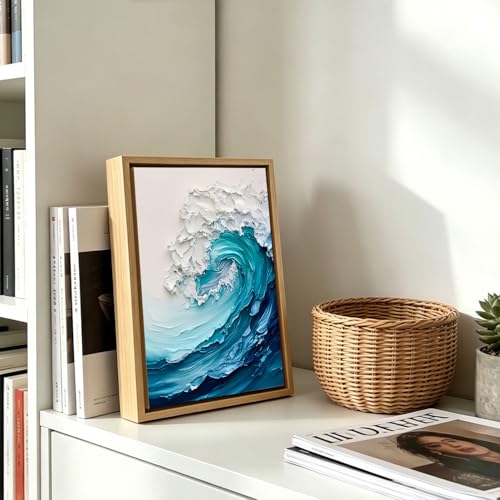 Blue Ocean Wave Nautical Wooden Box Sign Wall Art 8x12 Inch - color: Blue Wave Art