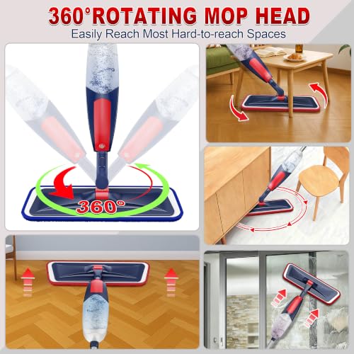 Spray Mops for Hardwood Floor Cleaning: Wet Flat Mop for Wood Tile Laminate - color: Darkblue Red
