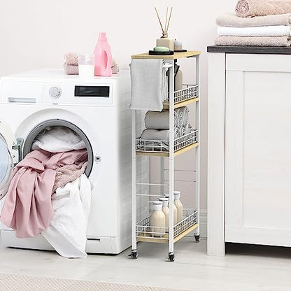 NOVIMANGO Slim Storage Cart White 4 Tier Rolling Cart with Wheels - color: White