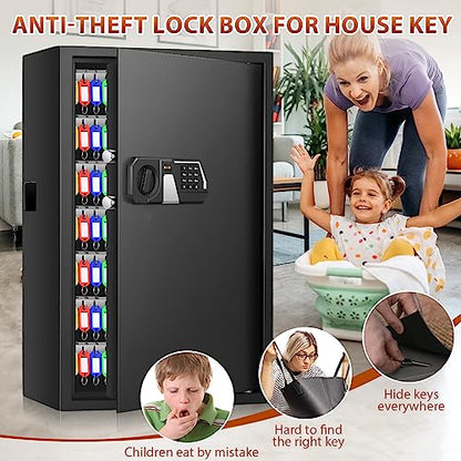 144 Keys Heavy Duty Fireproof Key Lock Box Wall Mount with Code&Hook Plates - size: 144 Keys