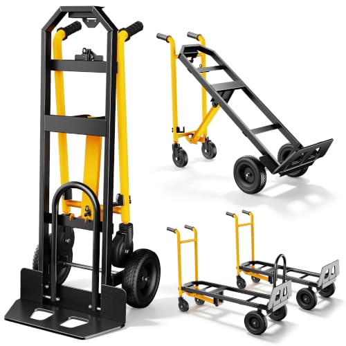 LDHTHOPI 4 in 1 Convertible Hand Truck Dolly, 850Lbs Max Load Capacity - color: Yellow, size: Large-Steel