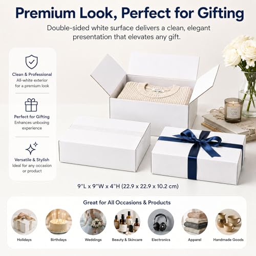 9x9x4 White Shipping Boxes, 25 Pack - size: 9x9x4 Inch