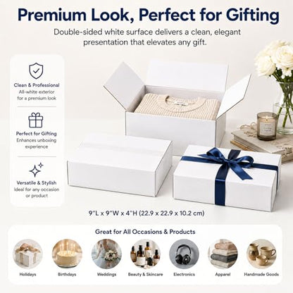 9x9x4 White Shipping Boxes, 25 Pack - size: 9x9x4 Inch