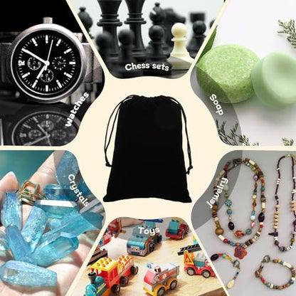 Tapleap 12Pcs Small Drawstring Gift Bags, 5x7” Black Velvet Pouch - color: Black, size: 5x7in