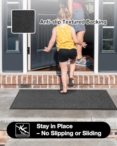 4′ x 6′ Heavy Duty Front Door Mat, Large Non-Slip Entryway Rug - color: Charcoal Grey, size: 4' x 6' (Rectangular)