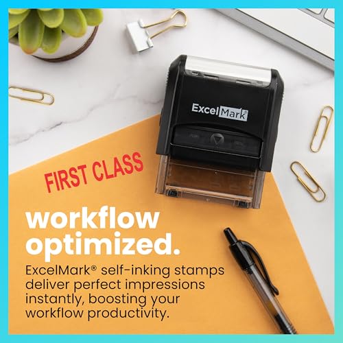 ExcelMark First Class Self Inking Rubber Stamp - Red Ink - color: First Class