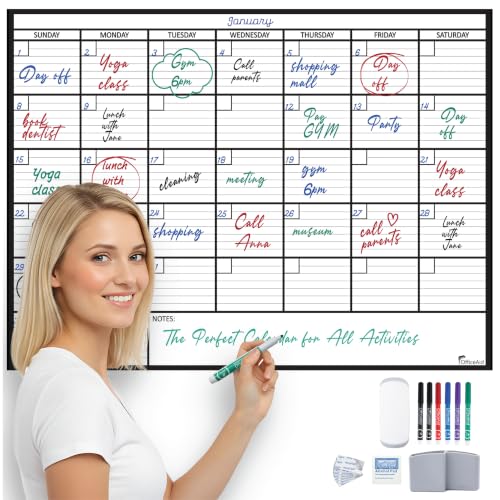 Large Dry Erase Calendar for Wall 36x48, Big Classroom Giant Month, Undated Reusable Family Monthly, Rolled Whiteboard White Board, Calendar Dry Erase Planner for Wall Erasable Large Office 48x36 - size: 48"W x 36"H