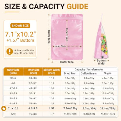 ANZNKU 100PCS Mylar Bags Resealable Large Smell Proof Bags(Pink, 7.1x10.2) - color: Pink, size: 7.1x10.2"