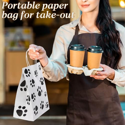 Tenceur 80 Pcs Dog Gift Bags Goodie Paw Puppy Paper Treat Bags Bulk with Handles 10.63 x 4.72 x 7.87 Inch Dog Themed Party Favors Shopping Holiday Kraft(White) - color: White