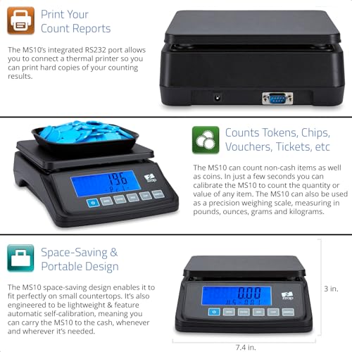 ZZap MS10 Coin Counting Scale - Money Cash Currency Weighing Machine