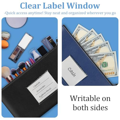 2 Pack PU Leather Bank Money Bags with Zipper & Label, Black & Navy Blue - color: Black & Navy Blue