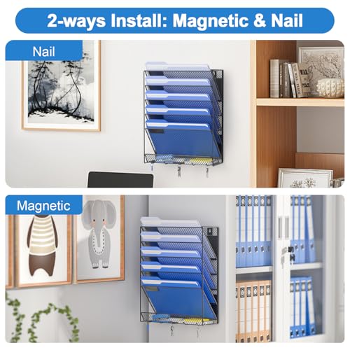 OUTWOLF Magnetic File Holder, 6-Tier Magnetic Wall Hanging File Organizer, Paper Folder Mail Organizer for Office, File Cabinets, Whiteboard, Fridge - color: Magnetic Black