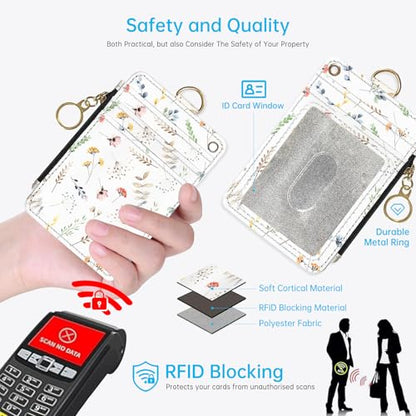2-in-1 ID Badge Holder & Lanyard Wallet，Cute Zippered Pouch Flower 3 - color: Flower 3