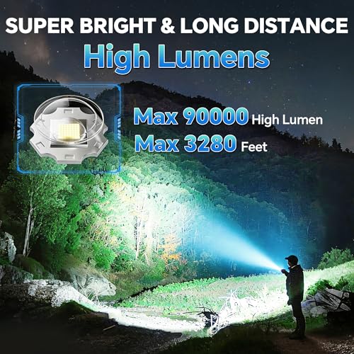 Rechargeable Flashlights 2 Pack, Super Bright LED Long Handle Flashlight with LCD Digital Display, 5 Modes & Zoomable Tactical FlashLights, Large Capacity Battery Powerful Flash Light for home - size: 2PACK