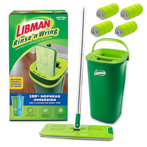 Libman Rinse 'n Wring Mop and Bucket System, 5 Microfiber Pads Included - style: 5 Pads