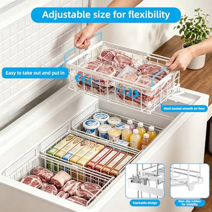 6 Pack Expandable Freezer Organizer Bins, Stackable Chest Freezer Basket - color: White, size: 6 Packs