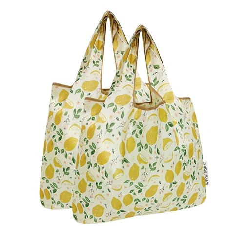 allydrew Medium Foldable Tote Nylon Reusable Grocery Bag (Set of 2) - color: Lemons