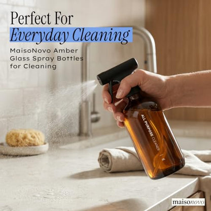 MaisoNovo Amber Glass Spray Bottle for Cleaning | 16.9 Oz, Pack of 2 - color: Amber