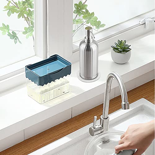 AUMIO Stripe Design Dish Soap Dispenser with Stickers, Non-Slip Coaster - color: Silver Stripes
