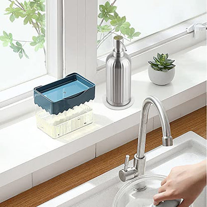 AUMIO Stripe Design Dish Soap Dispenser with Stickers, Non-Slip Coaster - color: Silver Stripes