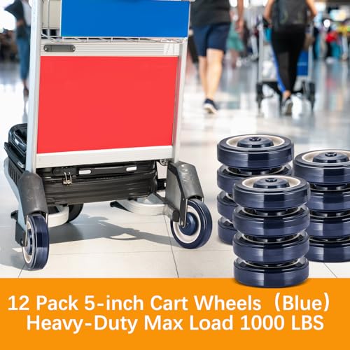 12 Pack Shopping Cart Replacement Wheels Kit, 5" with Bolts - color: Blue