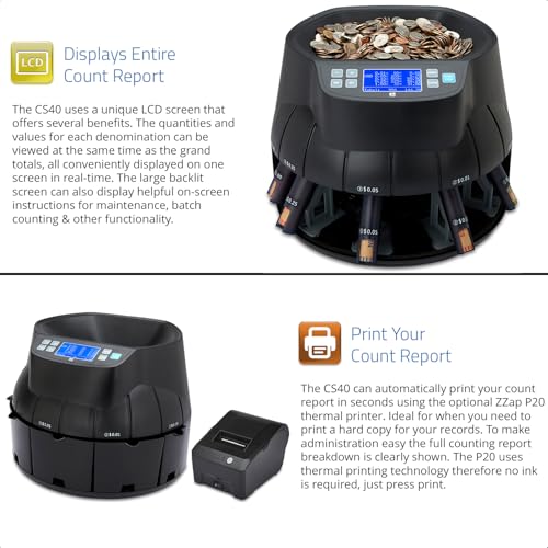 ZZap CS40 Tube Coin Counter, Sorter and Roller - Money Cash Currency Machine
