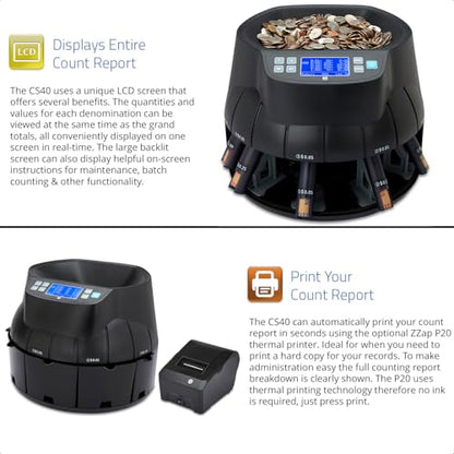 ZZap CS40 Tube Coin Counter, Sorter and Roller - Money Cash Currency Machine