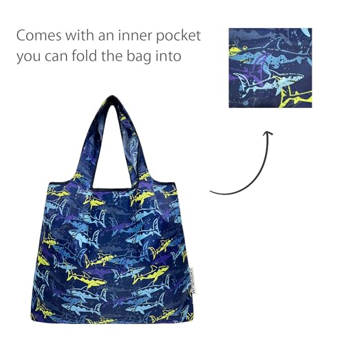 allydrew Medium Foldable Tote Nylon Reusable Grocery Bag (Set of 2) - color: Jaws