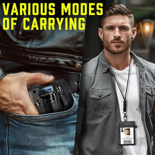 LIUGX Tactical ID Card Holder, Badge Holder with Lanyard, 3-in-1 Fabric - color: Black Edc Pouch Ver