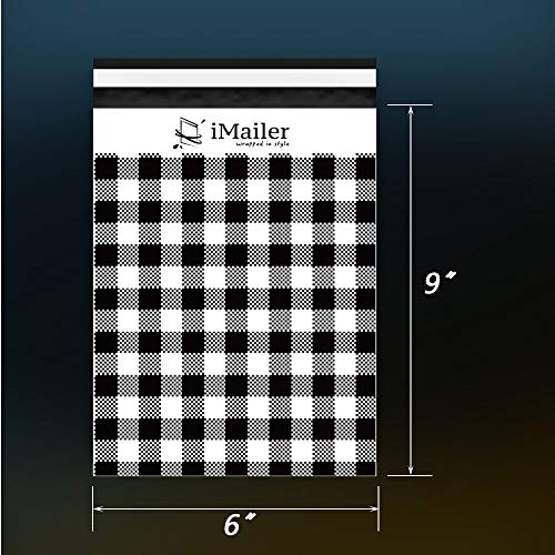 200 Count - 6x9 inch, Poly Mailer Black Gingham Plaid Envelope, Mailing Shipping Bags with Self Seal Strip - color: Black Gingham Plaid, size: 6" x 9"