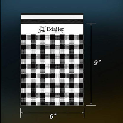 200 Count - 6x9 inch, Poly Mailer Black Gingham Plaid Envelope, Mailing Shipping Bags with Self Seal Strip - color: Black Gingham Plaid, size: 6" x 9"