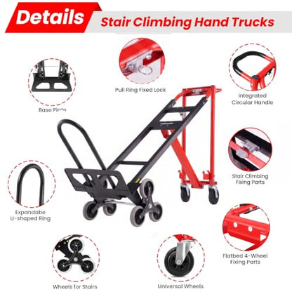 Professional Heavy Duty 1000LBS Stair Climbing Dolly, 4-in-1 Convertible Hand Truck, Upgraded Foldable Utility Moving Cart with Solid Wheels for Warehouse, Office & Home (Red) - color: Red