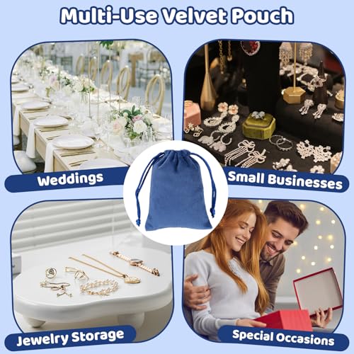 Tapleap 12Pcs Small Jewelry Bags, 2¾x 3½” Blue Velvet Drawstring Pouch - color: Blue, size: 2¾ x 3½in