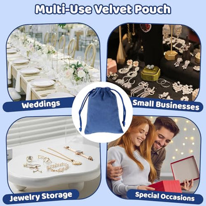 Tapleap 12Pcs Small Jewelry Bags, 2¾x 3½” Blue Velvet Drawstring Pouch - color: Blue, size: 2¾ x 3½in