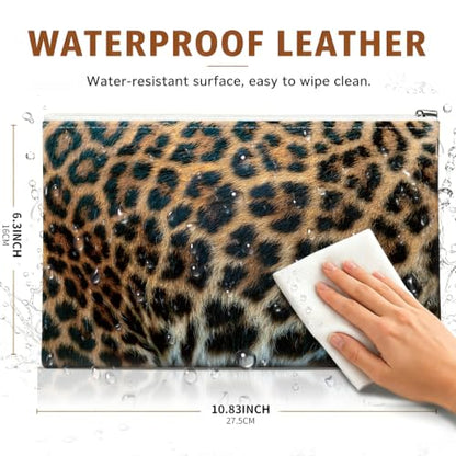 Money Bag with Zipper, Cute PU Leather Cash Bags, Portable Bank Bag Money Pouch for Cash, Coins, Checks, Receipts, Invoices Cosmetics Tools, Deposit Bag for Office Travel, Close Up Leopard - color: Close Up Leopard