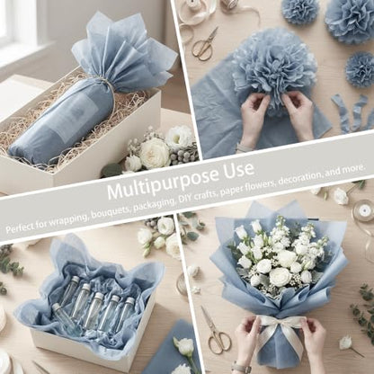 100 Sheets Dusty Blue Tissue Paper Bulk, 20 x 14 Inches