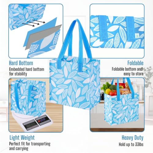 VENO 2/4 Pack Compact Reusable Grocery Shopping Bags with Hard Bottom - color: Spring Breeze - 4 Pack