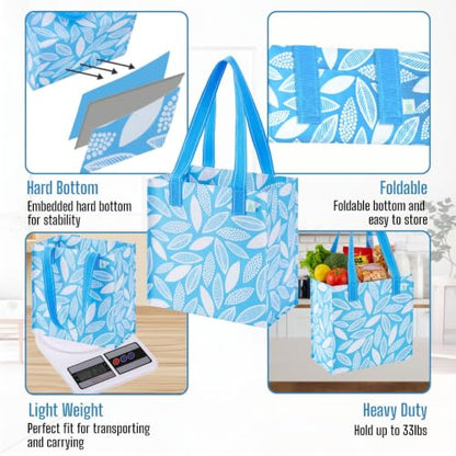 VENO 2/4 Pack Compact Reusable Grocery Shopping Bags with Hard Bottom - color: Spring Breeze - 4 Pack
