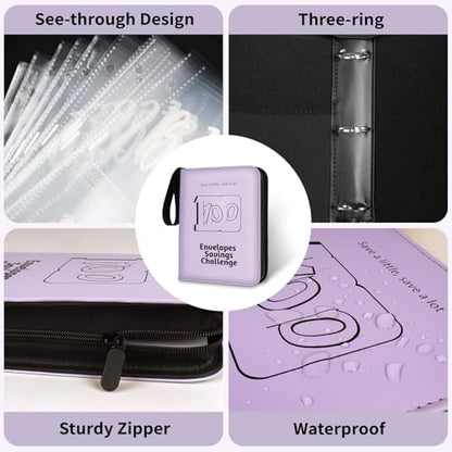 RONMONG 100 Envelope Challenge Binder, Money Saving Binder, Budget Book - color: Purple Style 2