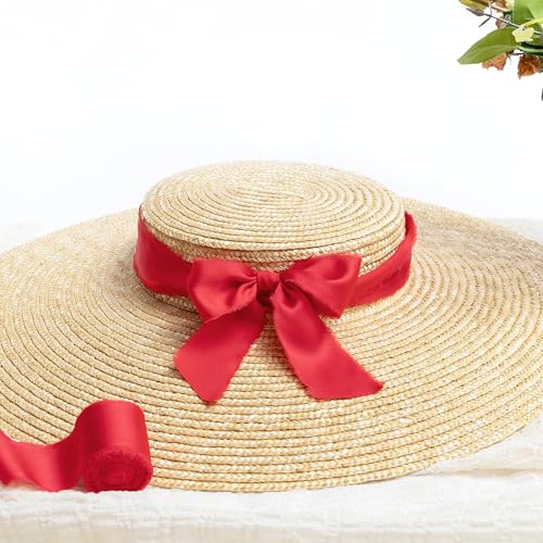 Keypan Christmas Red Frayed Satin Chiffon Ribbon, 1.5 Inches, 21 Yards - color: Red