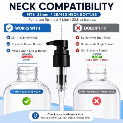 Shampoo/Conditioner Dispenser Pump for Bottles, Leak Proof, Pump Top Fits 1 L/33.8 oz Bottles, 28/410 Neck Size, Variety Pack of 2 - color: Variety Pack of 2