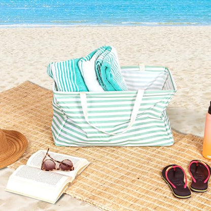 Household Essentials Teal Striped Krush Container All-Purpose Utility Tote - color: Teal Stripe