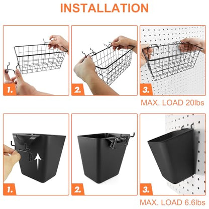 Pegboard Basket Organizer Set, 6 Pack Peg Board Baskets & Bin Cups (Black) - color: Black & Black